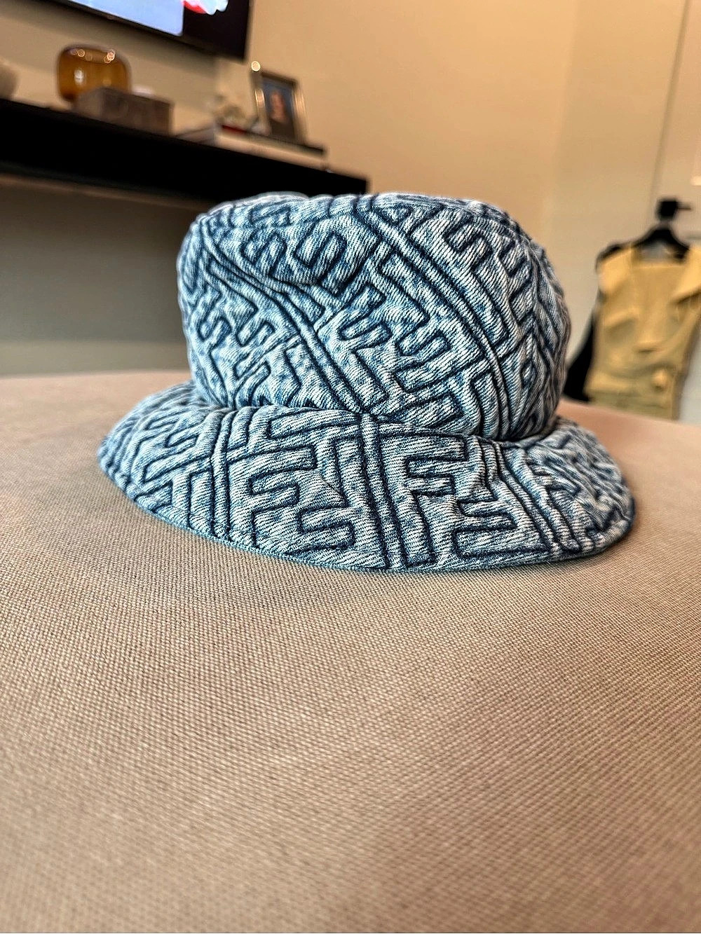 Fendi FF Motif Denim Bucket Hat Blue